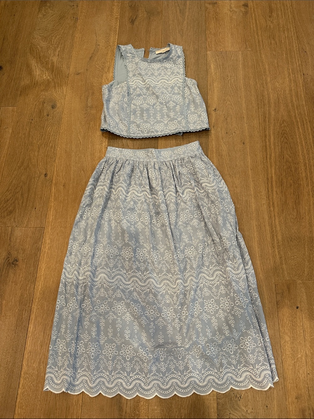 LOFT Light Blue Eyelet Two-Piece Maxi Set